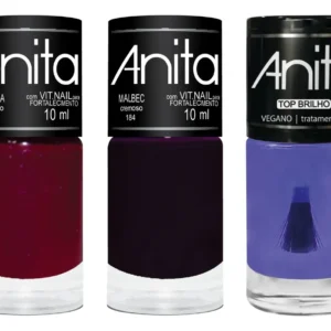 Esmalte Anita Coleção Uvas - Malbec, Marsala + Top Brilho 3un